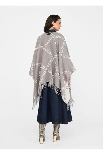 Liu Jo Women's Brand Logo Printed Tips Psuedo Gray Poncho 2f5033t0300-71502