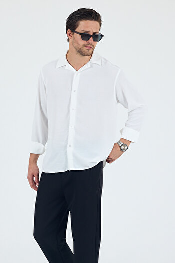 Trn JNS Roman White Summer Aerobin Linen Textured Comfortable Fit Oversize Men's Shirt