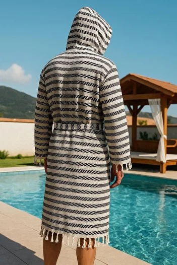Hayalet Men's Bathrobe Hooded Cotton Woven Unisex Bathrobe Peshtemal