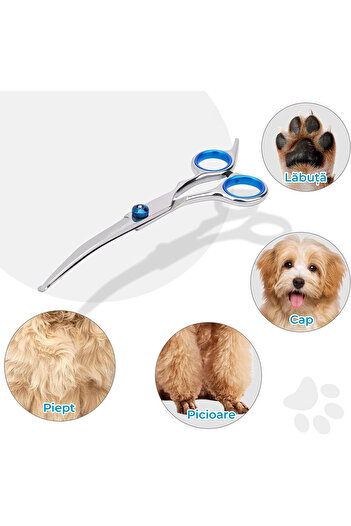 Fish & Paws Foarfeca profesionala curbata de tuns caini, pisici si alte animale de companie, ®