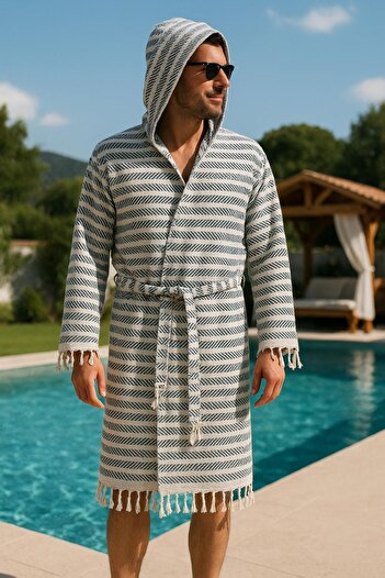 Hayalet Men's Bathrobe Hooded Cotton Woven Unisex Bathrobe Peshtemal