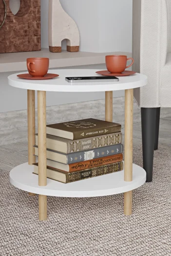 interGO Round Wooden Leg Zigon Coffee Table Center Table Coffee Table