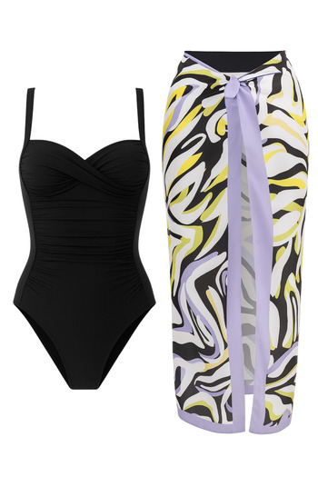 Paragon Adjustable Strap, Stylish and Slimming Effective Gathering Draped Swimsuit Pareo Set of 2