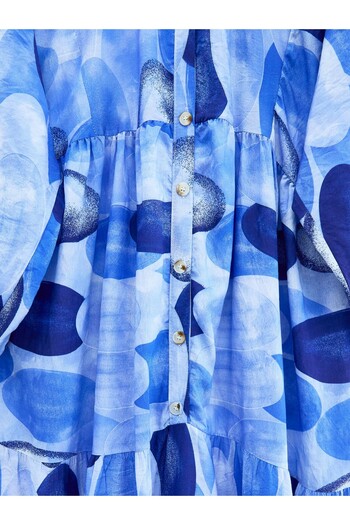 Modamorfo Circle Pattern Half Button Sleeve Elastic Dress - Dark Blue