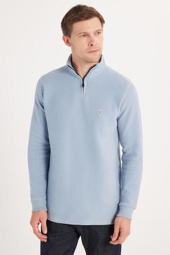 Tudors Чоловічий Slim Fit вузький крій бавовняна тканина Селонік напівзастібка-блискавка синій прямий комір світшот