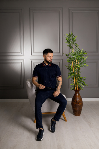 Sarar Premium Polo Neck Regular Fit (Classic Fit) 100% Mercerized Cotton Navy Blue T-Shirt