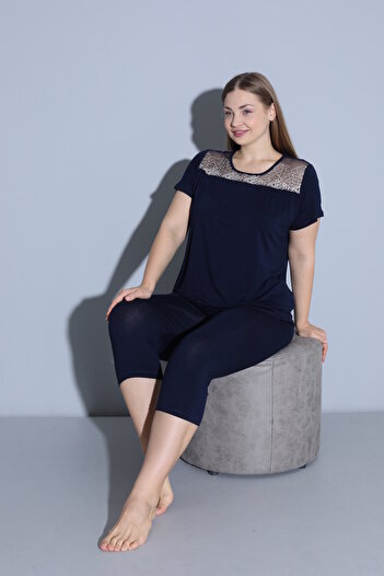 Cotpark Women's Plus Size Viscose Combed Cotton Fabric Short Sleeve Capri Suit 14530-B