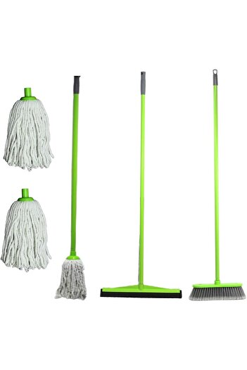 clean&care Clean & Care Cleaning Set Broom Wiper Cotton Mop with Iron Stick and Two Refill