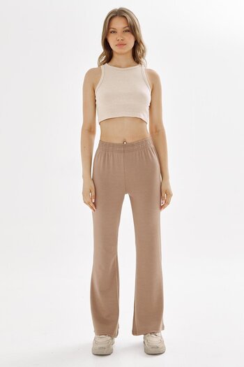 TRENDHİLL Women's Modal Fabric High Waist Wide Leg Sweatpants Brown 8102-K