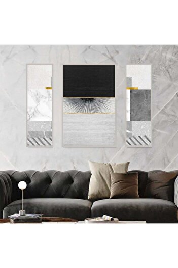 4gdran Three abstract canvas panels with a hollow silver frame