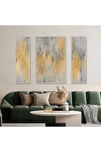 4gdran Three abstract canvas panels with a hollow silver frame