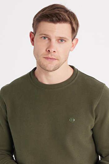 Tudors Men's Slim Fit Slim Fit Cotton Thessaloniki Fabric Crew Neck Khaki Sweatshirt