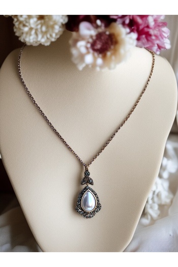 FAYRA ACCESSORIES Antique Bronze Water Drop Pendant with Crystal Stone