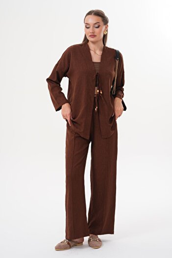 ŞİMAL Women's Front Lace Detailed Sofia Linen Suit 250621 -