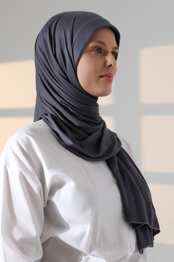 ihvan online Ready-Made Practical Snap-On Lycra Combed Cotton Hijab Shawl - Smoked