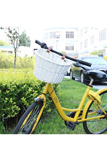 PROCART Front bicycle basket, strap attachment, 21x36x24 cm, removable, rattan, white
