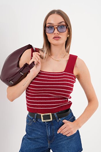 ŞİMAL Women's Stripe Patterned Square Neck Knitwear Undershirt 250629 -