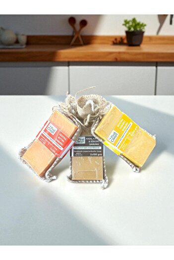 Tpm 1St Quality Pure Natural Handmade Bıttım, Juniper Tar, Sulfur Classic Pouch Hair and Body Soap 3-Pack