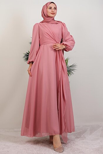 GİYZAMİLA Perry Chiffon Dress Soft Pink