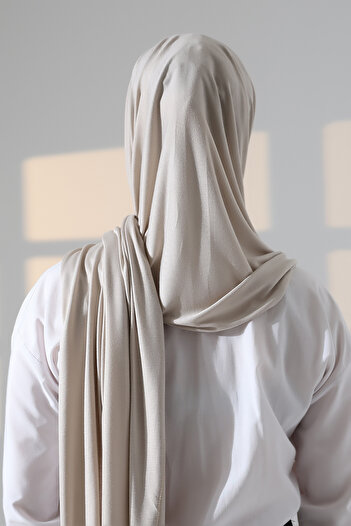 ihvan online Ready-Made Practical Snap-On Lycra Combed Cotton Hijab Shawl - Stone