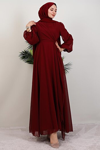 GİYZAMİLA Perry Chiffon Dress Burgundy