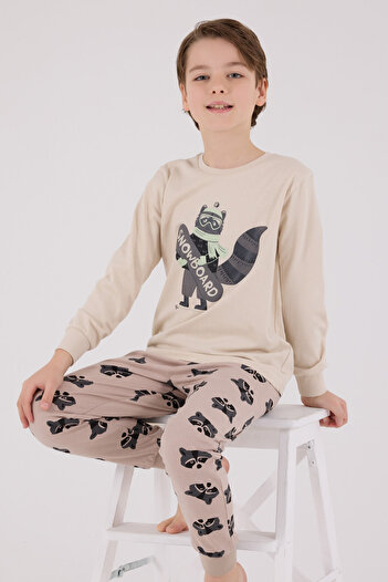 Rolypoly Erkek Çocuk Bej Pijama Takımı