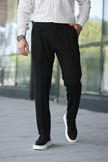 BASEL.CO Old Money Fabric Trousers with Belted Pleated Belt Detail