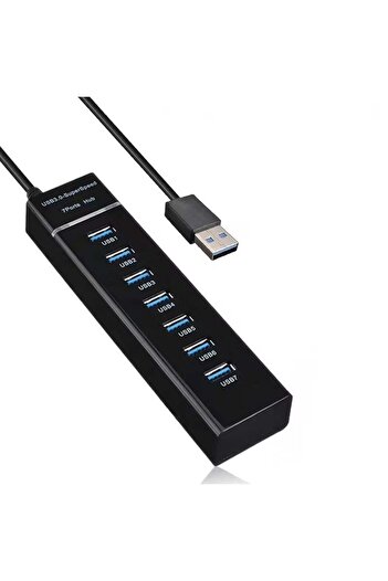 divendi-ro Hub with 7 USB 3.0 SuperSpeed Ports, 5 Gbps, LED, Plug&Play, 1.2m Cable, 15 x 3.7 x 2.5 cm, Black