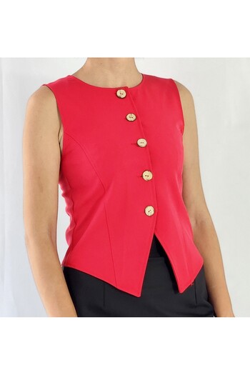 YAXİ Body-Fitting Crew Neck Unprimed Red Woven Vest