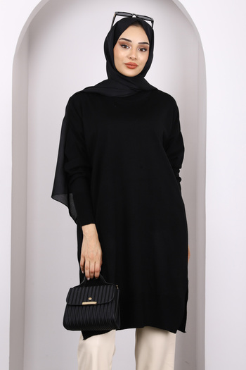 İmajButik Black Mercerized Casual Knitwear Tunic