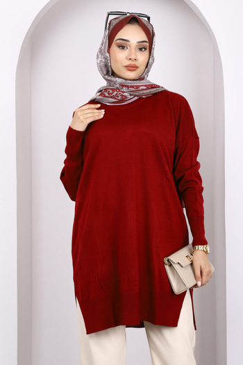 İmajButik Burgundy Mercerized Casual Knitwear Tunic