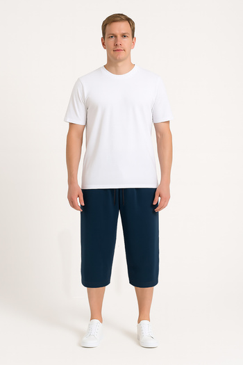 Cottonland Men's Jeronimo Elastic Waist Two Thread Cotton Capri Pants Dark Blue