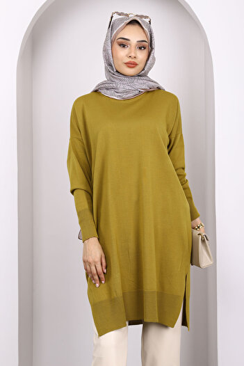 İmajButik Λάδι Πράσινο Mercerized Casual Knitwear Μπλούζα