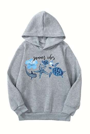 CLAYES Unisex γκρι παιδικό φούτερ με κουκούλα – Summer Vbs printed, χοντρό ύφασμα