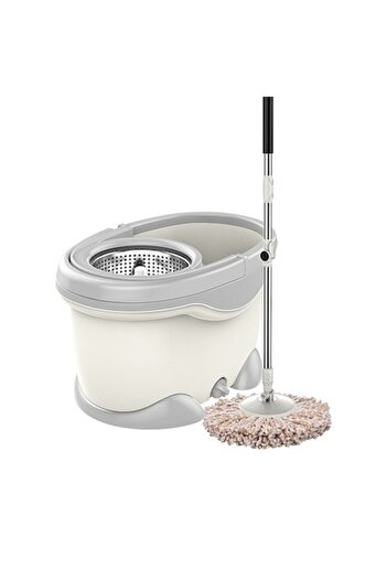 Dali Set Mop Rotativ cu Galeata, Microfibra, Dubla Centrifugare, Dop Scurgere, Vas Inox Detasabil, Plasti