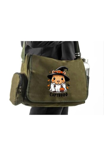 DEEFWEAR Khaki Capybara Capybooo Printed Back to School Messenger Bag