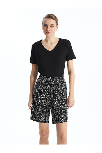 LC Waikiki Black Patterned Women's Shorts with Elastic Waist