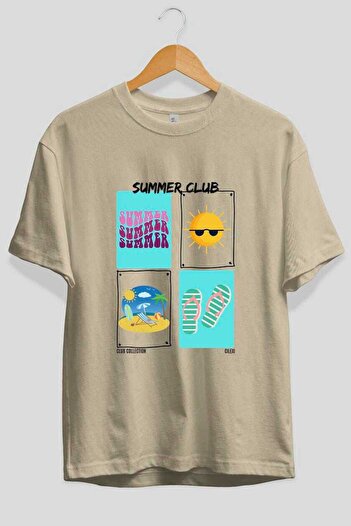 Ankhises Summer Club μπροστινό εμπριμέ μπλουζάκι Oversize Ανδρικό Γυναικείο 100% βαμβακερό μπλουζάκι με λαιμόκοψη