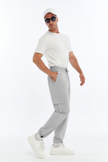 KRAVEN Men's Oversize Loose Fit Cargo Pocket Premium Sweatpants Parachute Fabric Adjustable Leg Clip-On Baggy Trousers