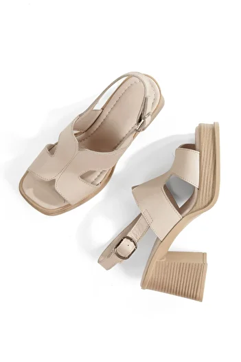 Modabuymus Nadiya Cream Stone Color Genuine Leather High Thick Platform Heels Women's Shoes