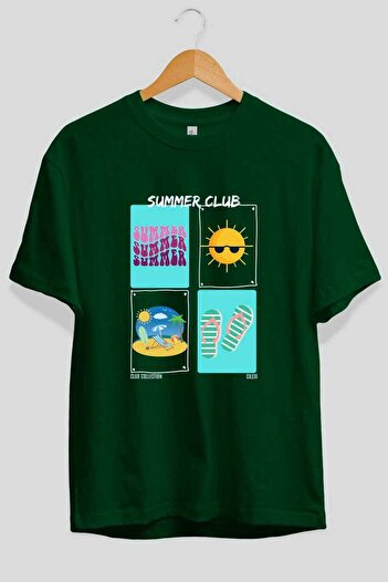 Ankhises Summer Club μπροστινό εμπριμέ μπλουζάκι Oversize Ανδρικό Γυναικείο 100% βαμβακερό μπλουζάκι με λαιμόκοψη