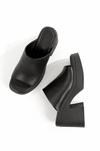 Modabuymus Forela Black Genuine Leather Thick Sole High Platform Slippers