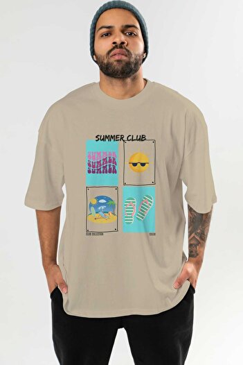 Ankhises Summer Club μπροστινό εμπριμέ μπλουζάκι Oversize Ανδρικό Γυναικείο 100% βαμβακερό μπλουζάκι με λαιμόκοψη
