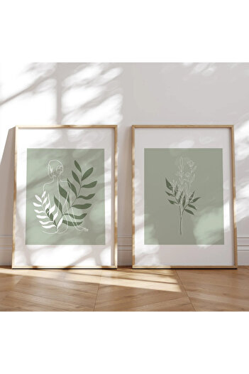 NT Handmade Uv Print with Natural Wood Frame Set of 2 Elegant Abstract Floral Wall Painting – Modern & Stylish Wall Decor