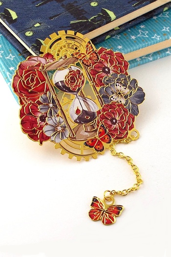 Solfera Spirit of the Time Hourglass and Flowers Metal Bookmark Bookmark Ay051