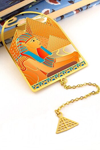 Solfera Sphinx Pyramid Ancient Egypt Bookmark Metal Bookmark Bookmark with Chain Ay054