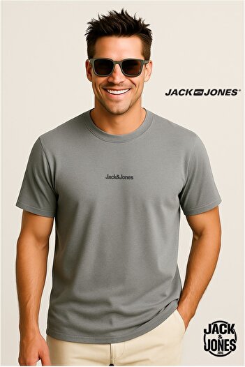 Jack & Jones J&J JJMINE Ανδρικό μπλουζάκι με λογότυπο με στάμπα στην πλάτη γκρι A1111