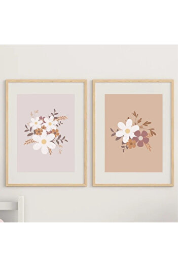 NT Handmade Natural Wooden Framed Uv Printing 2-Piece Daisy Wall Painting – Modern & Stylish Wall Decor