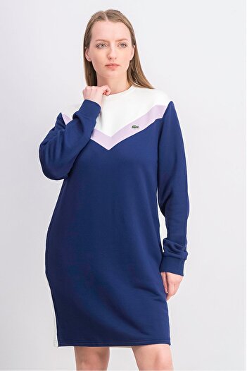 Lacoste Women Colorblock Sweater Casual Dress, Navy and Purple and White