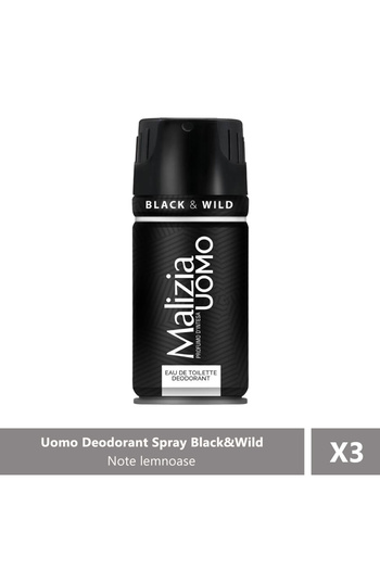 Malizia Uomo Deodorant Spray Black&Wild 150 ml X 3 Pieces